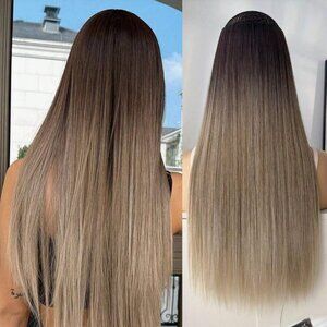 CLIP IN HAIR EXTENSIONS BALAYAGE BLONDE DARK ROOTS 22  in Straight hair